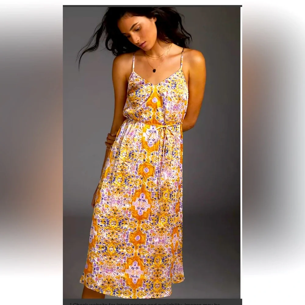 NWOT Anthropologie Tanya Gold Yellow MIDI Dress Size Small S - Picture 1 of 2